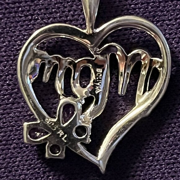 Sterling Silver MOM Heart Pendant, Amethyst & Diamond Accent - Mother’s Day Gift - Picture 3 of 13